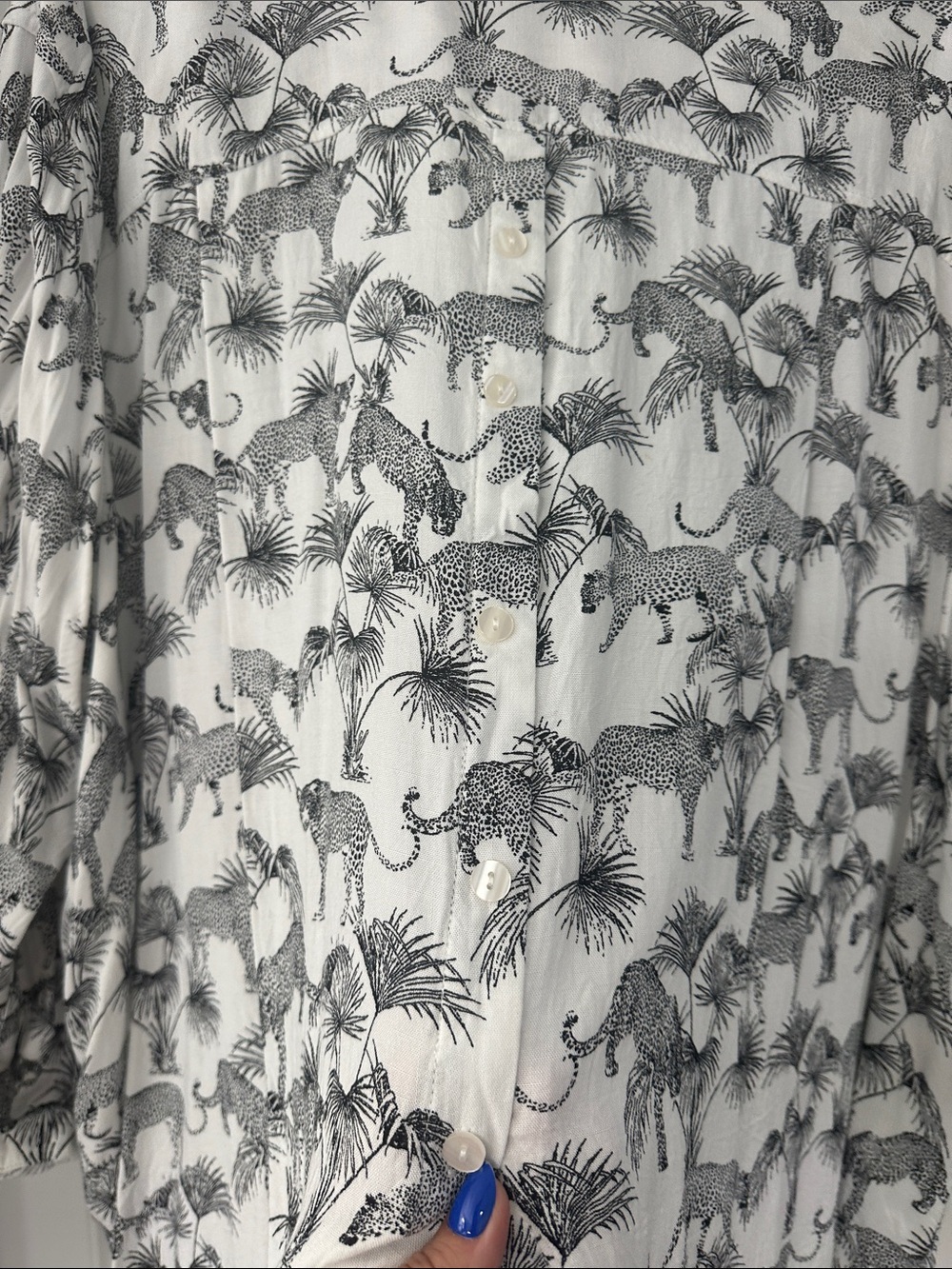 Jane and Delancey White and Black Leopard Print Button-Up Blouse - Picture 4 of 5